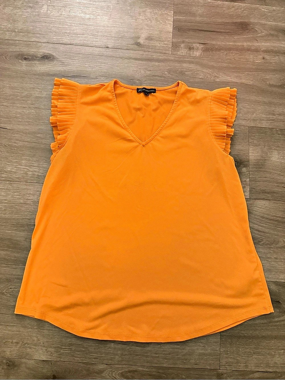 INC International Concepts Orange Ruffle Sleeve V-Neck Top